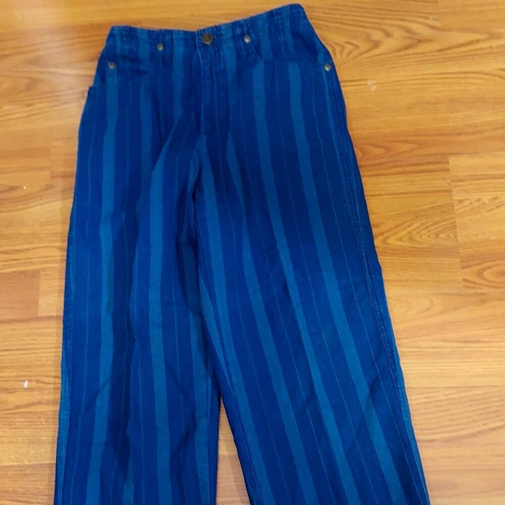 Vintage Liz Wear Flared Leg 5 Pocket Pants Dark blue Light blue Stripe's. Sz P